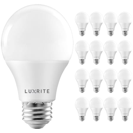 Luxrite A19 LED Light Bulbs 11W (75W Equivalent) 1100LM 4000K Cool White Dimmable E26 Base 16-Pack LR21432-16PK